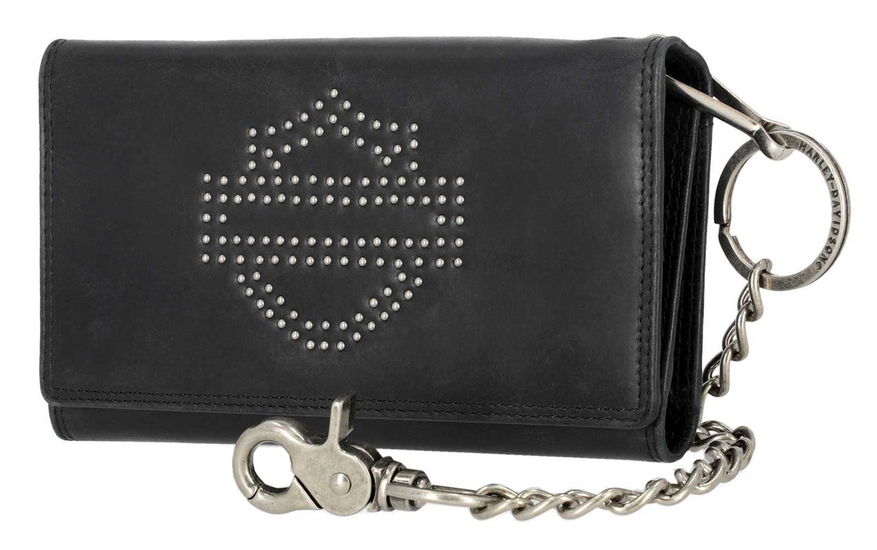 Portafoglio da camionista da uomo Harley-Davidson® con logo a barra aperta e scudo, con catena