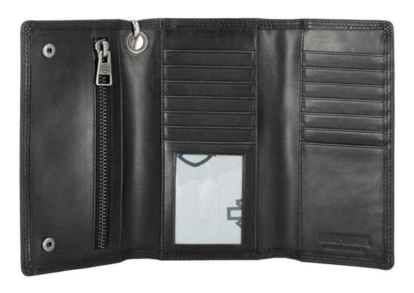 Portafoglio da camionista da uomo Harley-Davidson® con logo a barra aperta e scudo, con catena