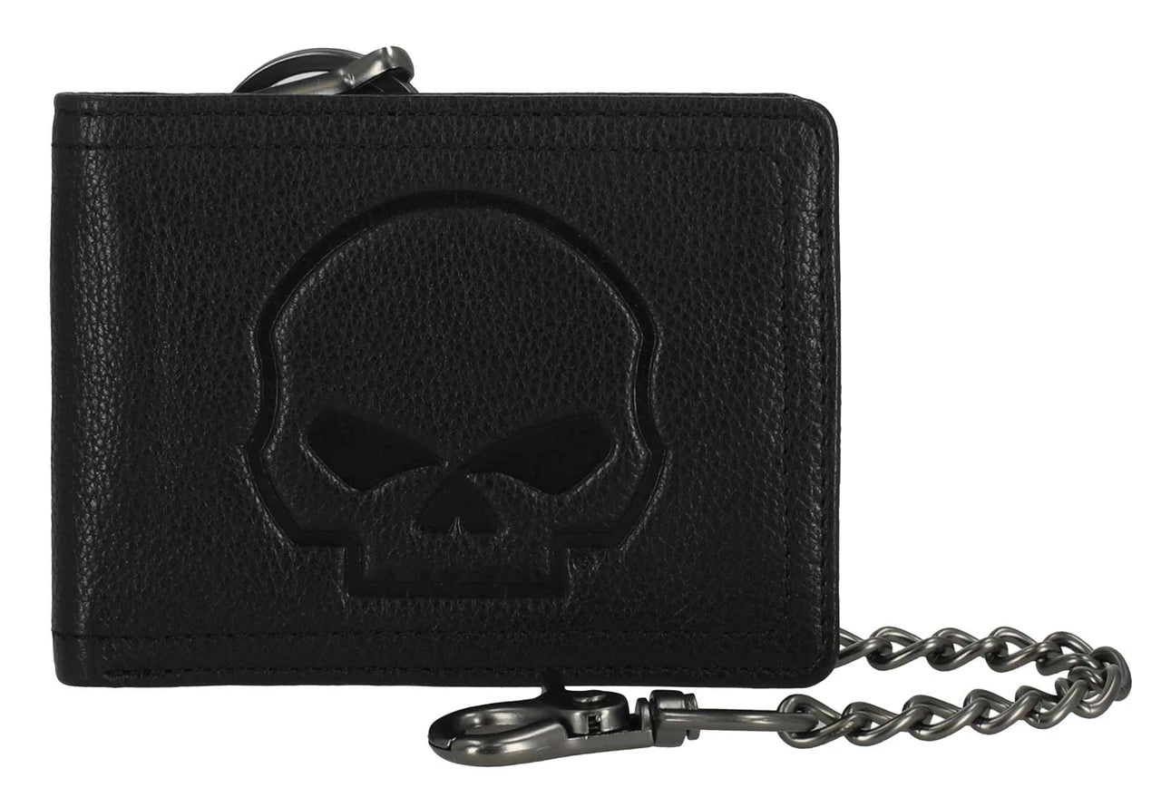 Portafoglio da uomo Harley-Davidson® con catena in pelle e teschio Willie G in rilievo
