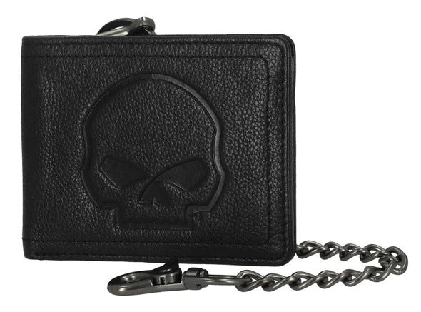 Portafoglio da uomo Harley-Davidson® con catena in pelle e teschio Willie G in rilievo