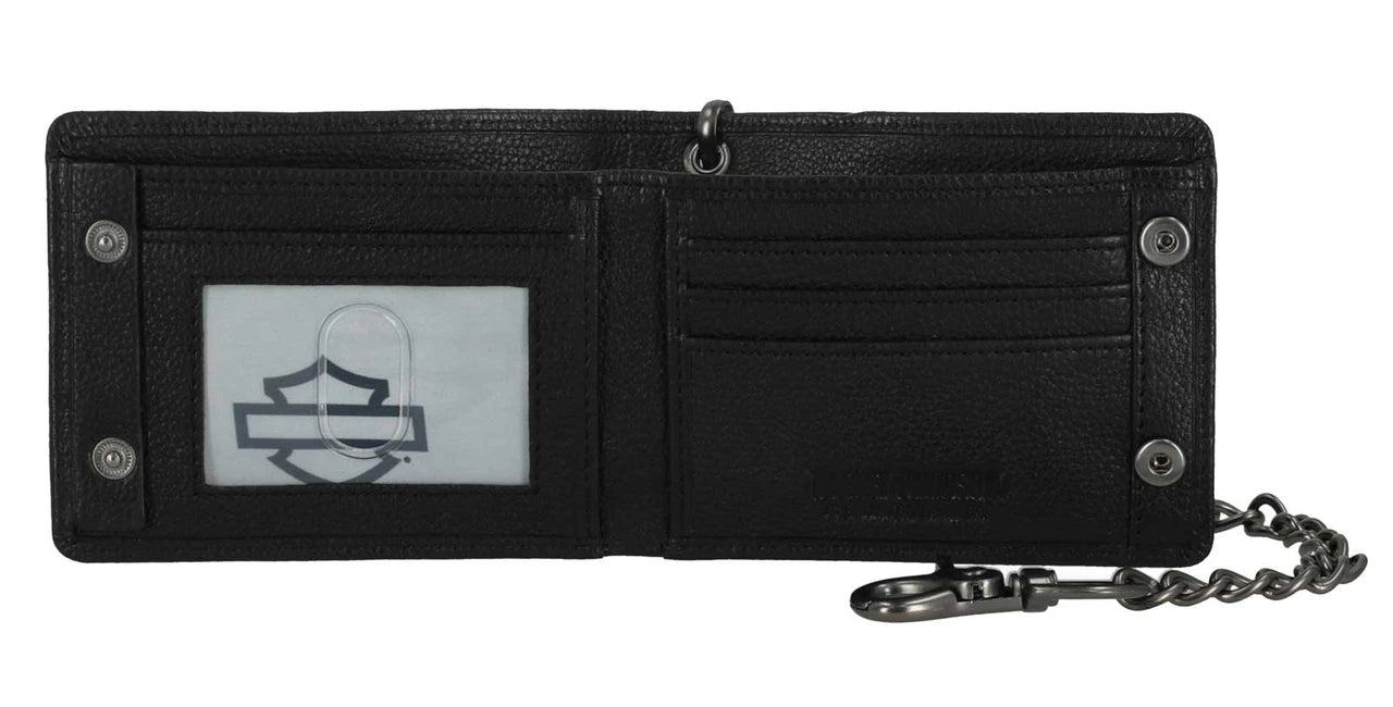 Portafoglio da uomo Harley-Davidson® con catena in pelle e teschio Willie G in rilievo