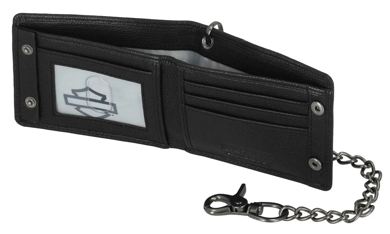 Portafoglio da uomo Harley-Davidson® con catena in pelle e teschio Willie G in rilievo