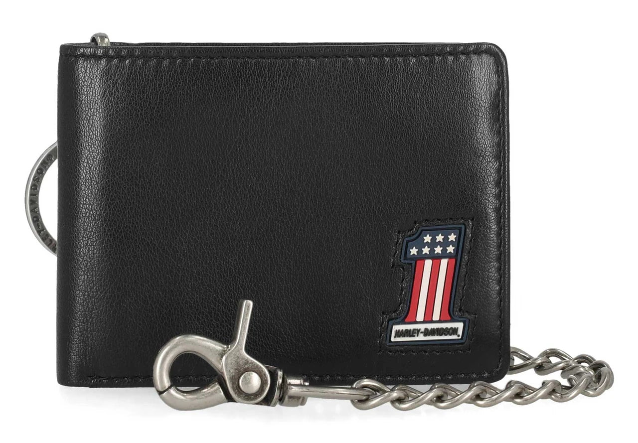 Portafoglio da motociclista Harley-Davidson® da uomo in vera pelle con logo #1 RWB, nero