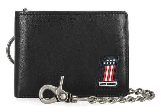 Portafoglio da motociclista Harley-Davidson® da uomo in vera pelle con logo #1 RWB, nero