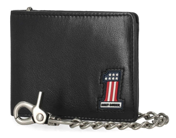 Portafoglio da motociclista Harley-Davidson® da uomo in vera pelle con logo #1 RWB, nero