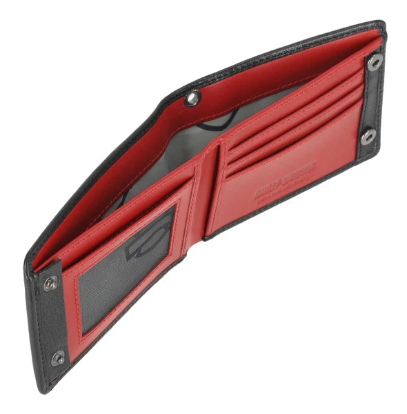 Portafoglio da motociclista Harley-Davidson® da uomo in vera pelle con logo #1 RWB, nero