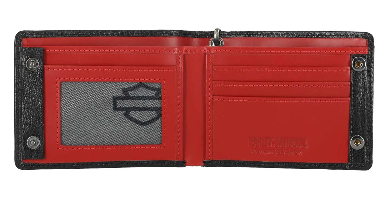 Portafoglio da motociclista Harley-Davidson® da uomo in vera pelle con logo #1 RWB, nero