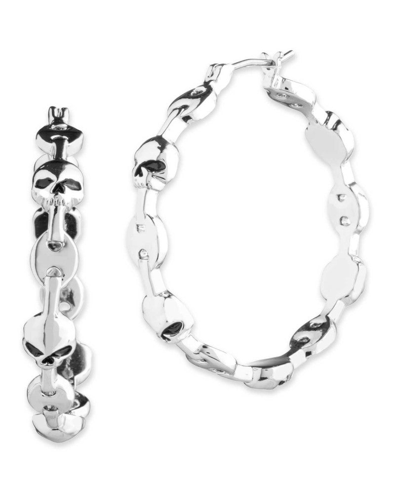Orecchini Harley-Davidson® Women's Willie G Skull Logos Hoop Earrings Silver Brass