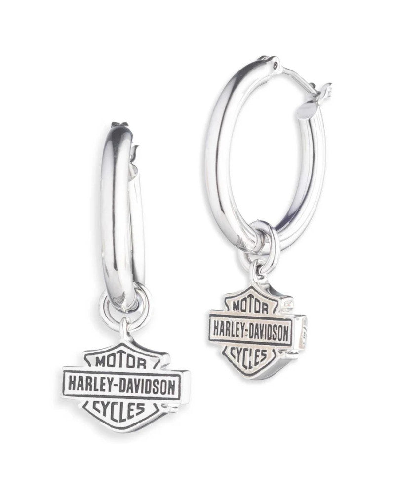 Orecchini Harley-Davidson® Women's Sterling Silver Wordmark Logo Drop Hoop Earrings