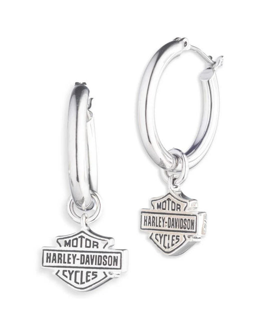 Orecchini Harley-Davidson® Women's Sterling Silver Wordmark Logo Drop Hoop Earrings