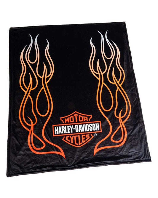 Coperta Harley-Davidson® Flames Bar & Shield Fleece Blanket w/ Sherpa Backing