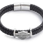 Bracciale da uomo Harley-Davidson da 9 pollici in pelle intrecciata con logo Bar & Shield, nero