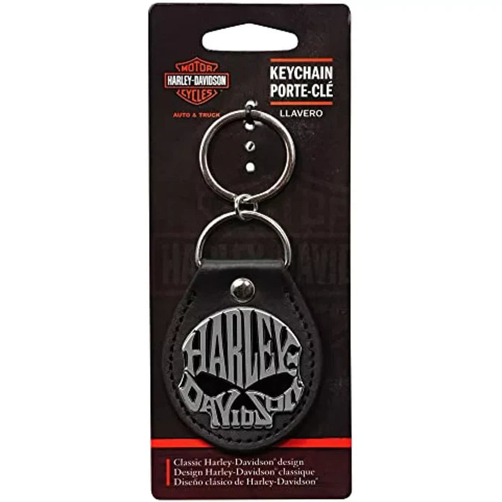 Portachiavi Harley-Davidson Willie G Skull in metallo spazzolato su vinile nero