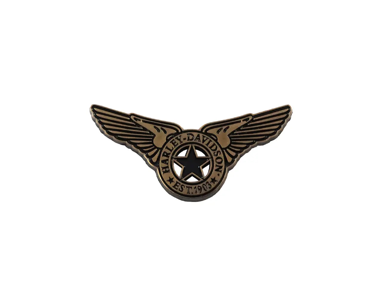 Spilla in metallo Harley-Davidson® Wings of Honor da 1,5 pollici, finitura bronzo anticato